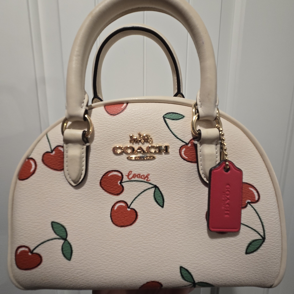 Coach Cherry Hearts, Print Satchel, Top Handle Crossbody Desirable Cherries Line
